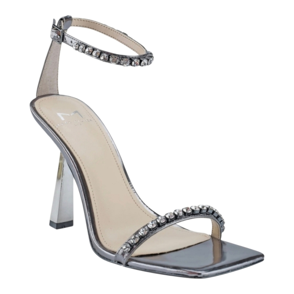 Marc Fisher Silver Jeweled Ankle-Strap High Heel Sandals